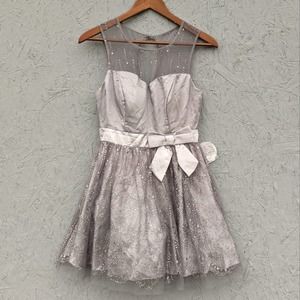 Deb Party Dress Silver Grey Glitter Mesh Overlay Size 7/8 New